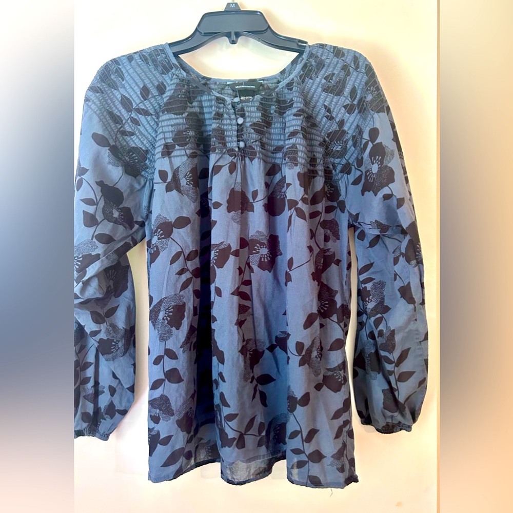 Moda International Blue and Black Smocked Top